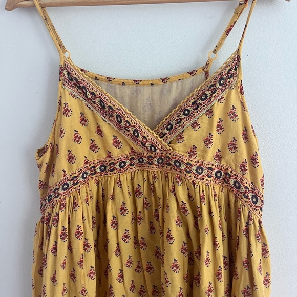 Yellow Ruched Spaghetti Strap Midi Dress - Picture 2 of 7